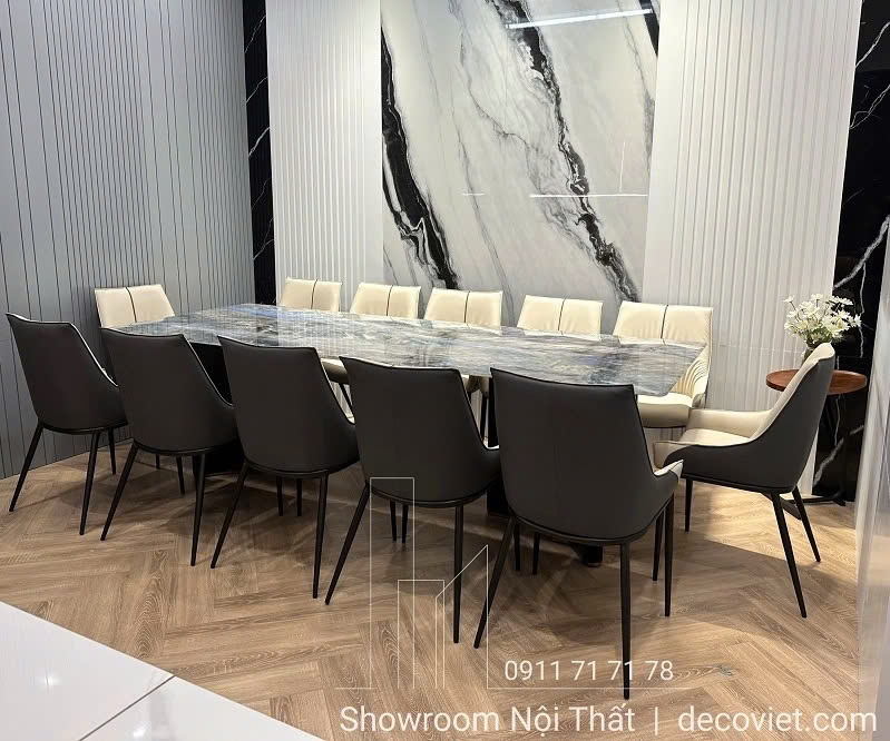 mẫu bàn ăn 10 ghế mặt đá cao cấp