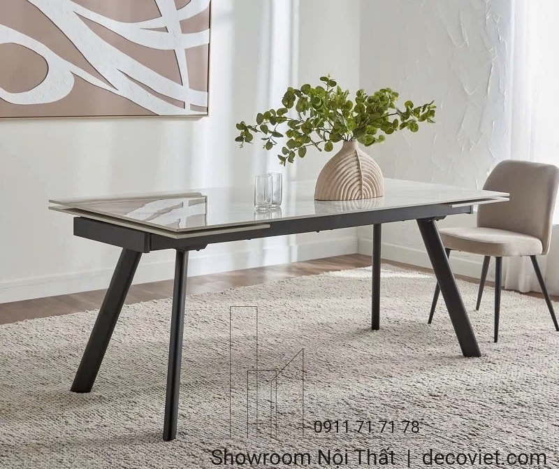 bàn ăn mặt đá kéo dài nhập khẩu