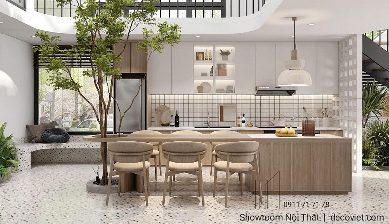 Tủ bếp gỗ công nghiệp phủ acrylic bóng gương sang trọng