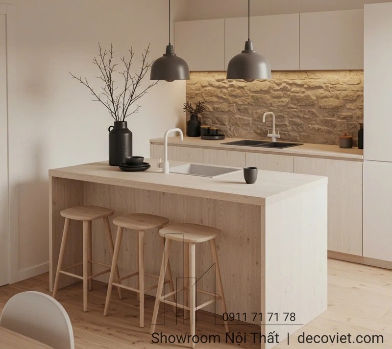 Tủ bếp có đảo giúp tăng công năng sử dụng