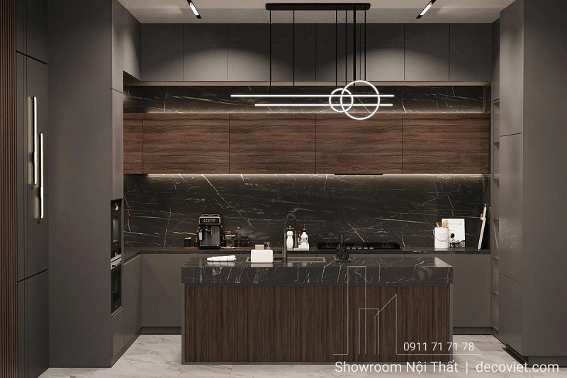 Xưởng tủ bếp Đà Lạt thi công thực tế mẫu có đảo bếp đa năng