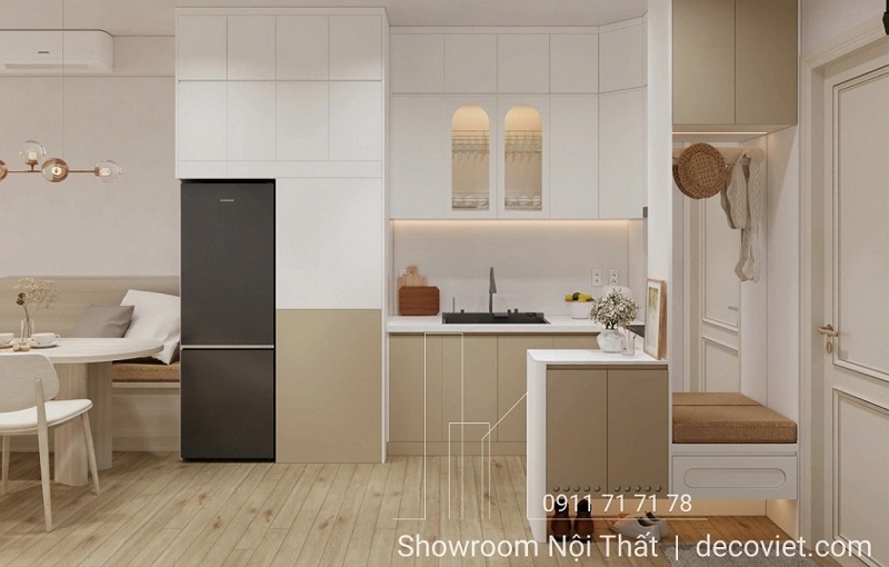 Tủ bếp gỗ đơn giản cho nhà ống diện tích nhỏ