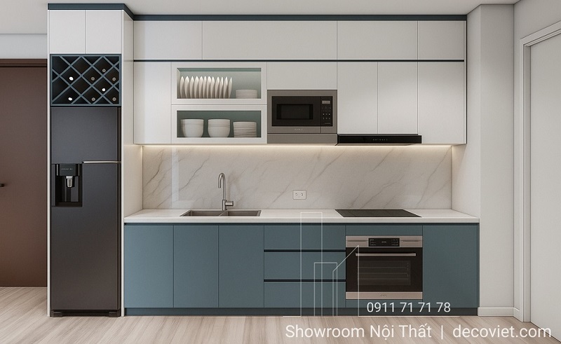 thiết kế tủ bếp chữ I đơn giản, tiện nghi cho nhà ống