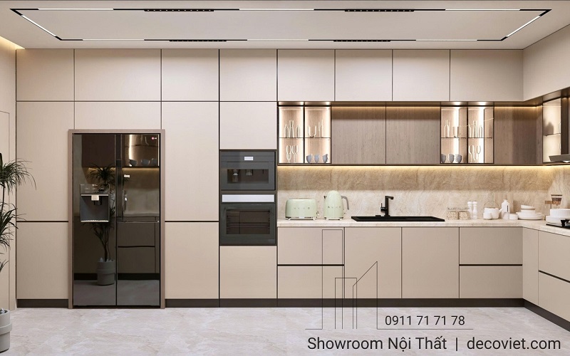 Tủ bếp nhựa thiết kế chữ L hiện đại, tối ưu không gian góc nhà bếp