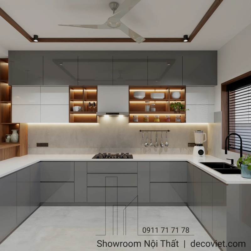 Tủ bếp nhựa treo tường giúp tăng diện tích lưu trữ, giữ bếp luôn gọn gàng