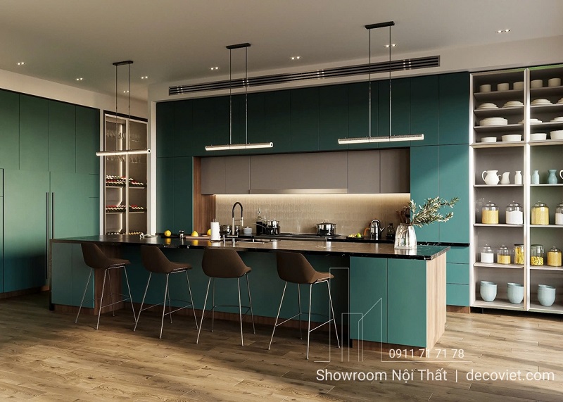 Tủ bếp nhà phố thiết kế chuẩn phong thủy và thẩm mỹ