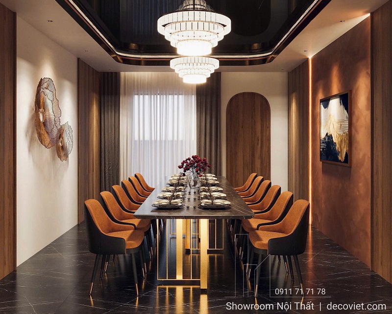 Bàn ăn mặt đá 12 ghế đẹp mắt, phù hợp không gian nhà hàng Việt