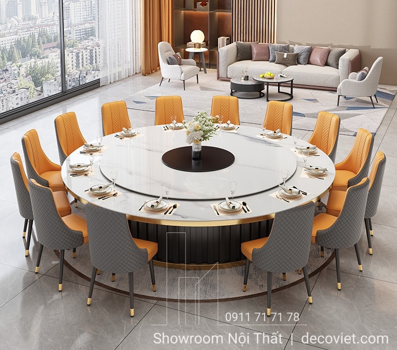 DecoViet sản xuất bàn xoay tròn lớn 15 20 ghế theo yêu cầu – thiết kế riêng, giao hàng tận nơi toàn quốc.