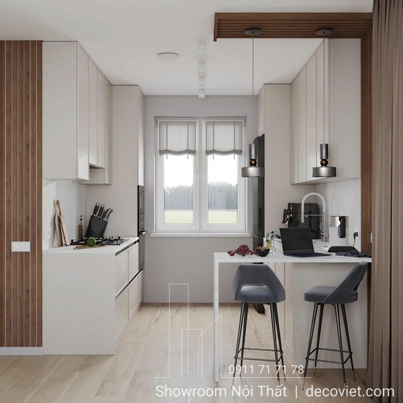 Thiết kế tủ bếp chữ L tiện nghi