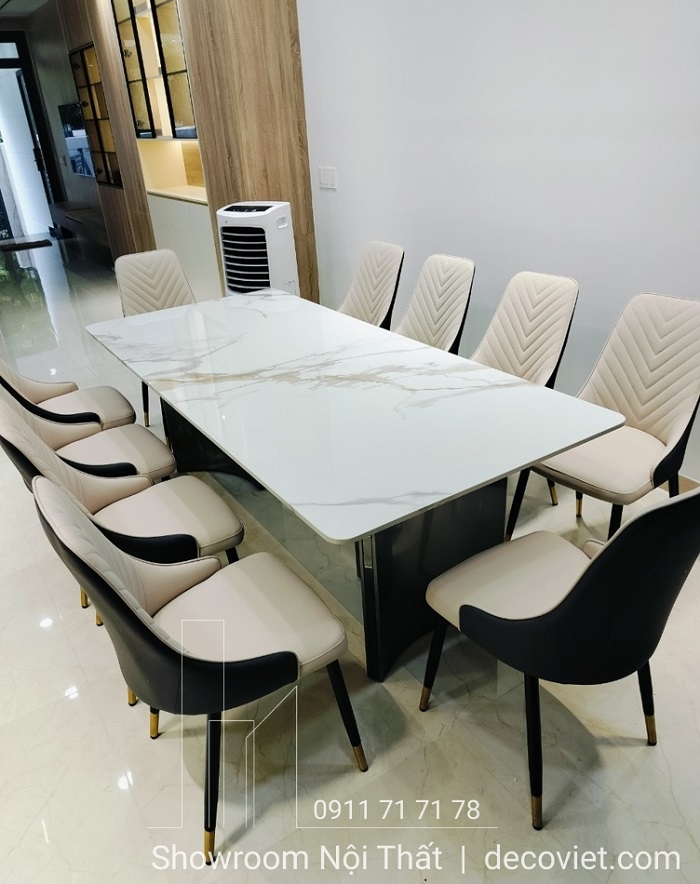 bàn ăn 10 ghế mặt đá nhập khẩu