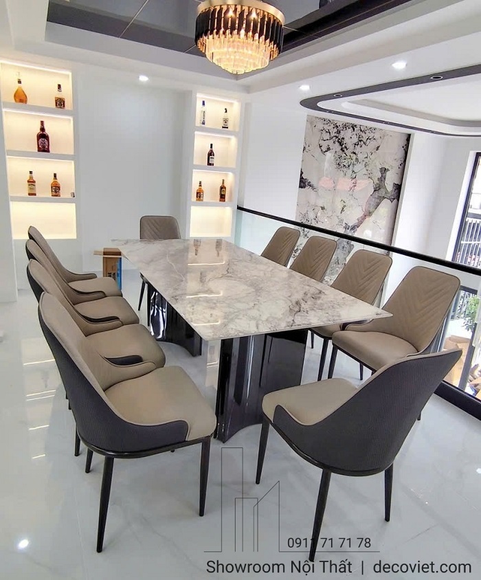 Bộ bàn ăn 10 ghế mặt đá nhập khẩu 2m cao cấp