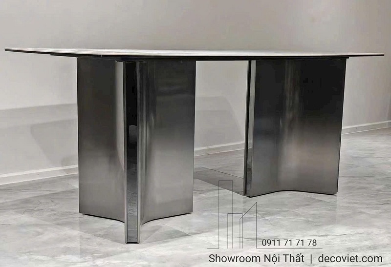 Bàn ăn chữ nhật 2m chân inox cao cấp cho phòng ăn biệt thự, nhà phố, căn hộ