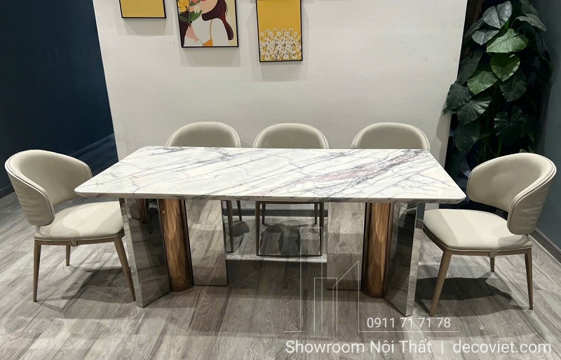 Bàn ăn 2m mặt đá sở hữu thiết kế sang trọng, đẳng cấp, mang đến sự ấn tượng và đầy cuốn hút