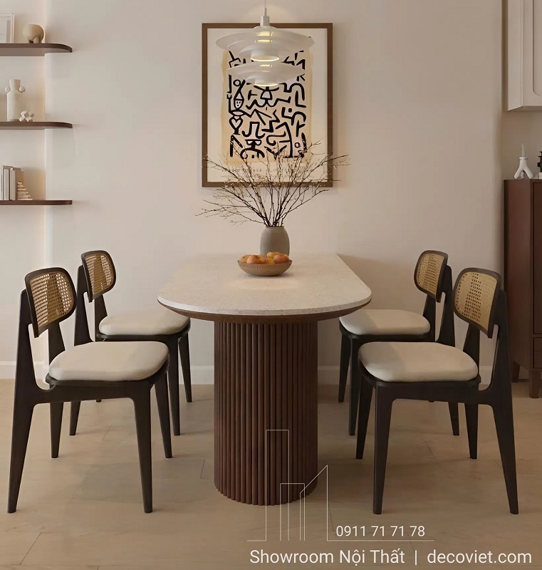 Bộ Bàn Ăn 4 Ghế Gỗ Mặt Đá 2871S thiết kế sang trọng cho chung cư, nhà phố