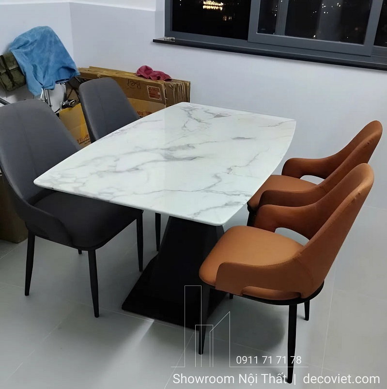 bộ bàn ăn 4 ghế 2873S mặt đá marble trắng vân cao cấp