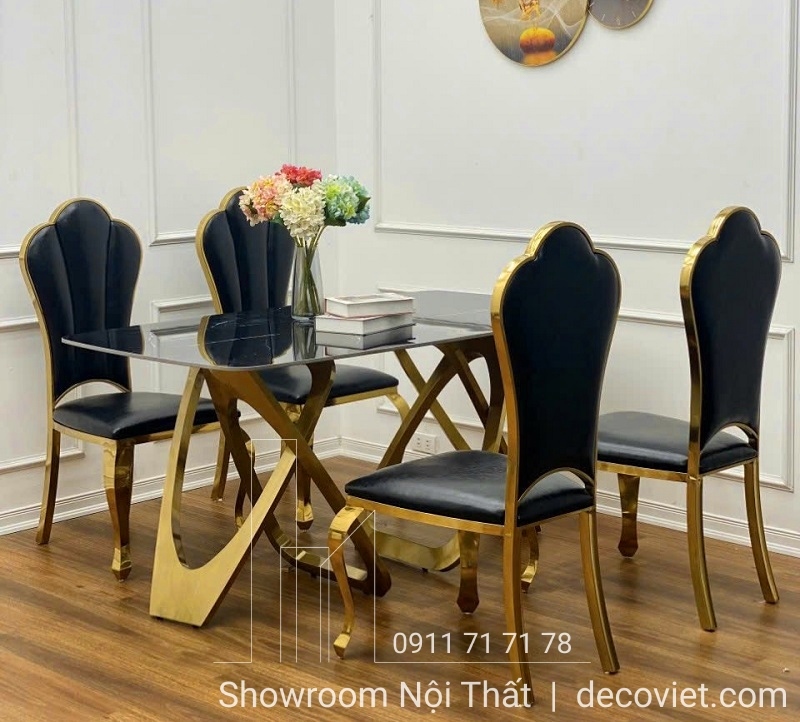 bàn ăn 4 ghế mặt đá tân cổ điển