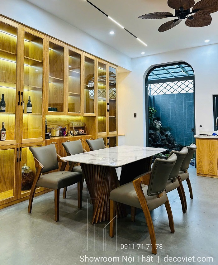 Bộ bàn ăn 6 ghế mặt đá chân gỗ Ash hiện đại 2691S