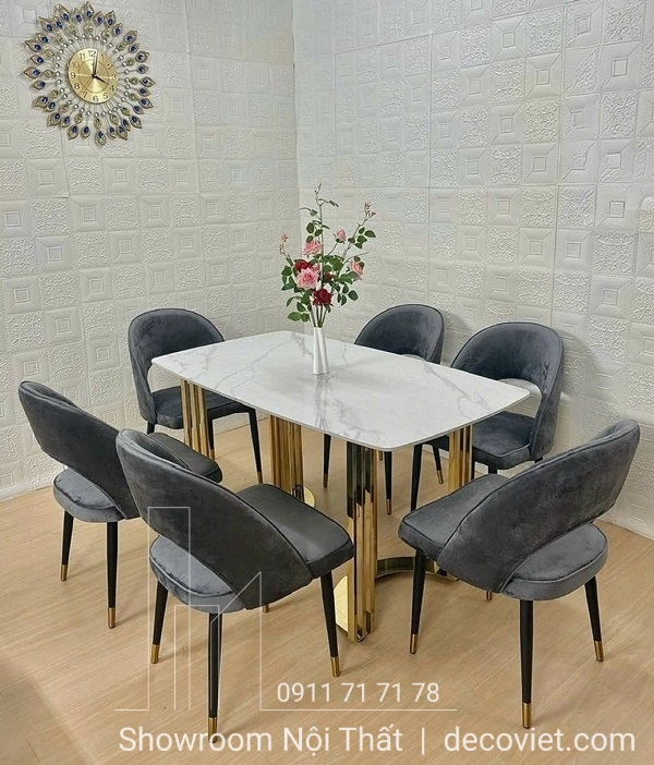 bàn ăn mặt đá 6 ghế hiện đại