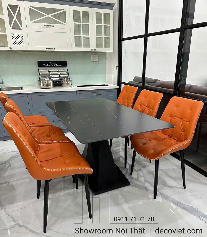 Bộ bàn ăn 6 ghế mặt đá Ceramic đen bền đẹp