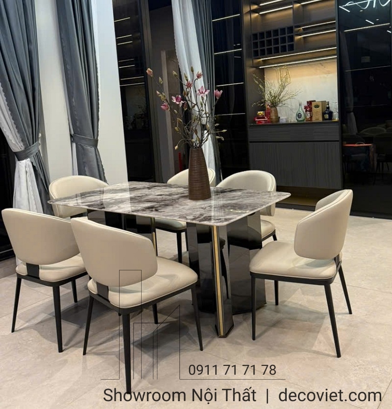 bàn ăn mặt đá 6 ghế hiện đại