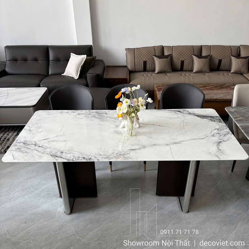 Chân inox chắc chắn bàn ăn 6 ghế mặt đá tự nhiên