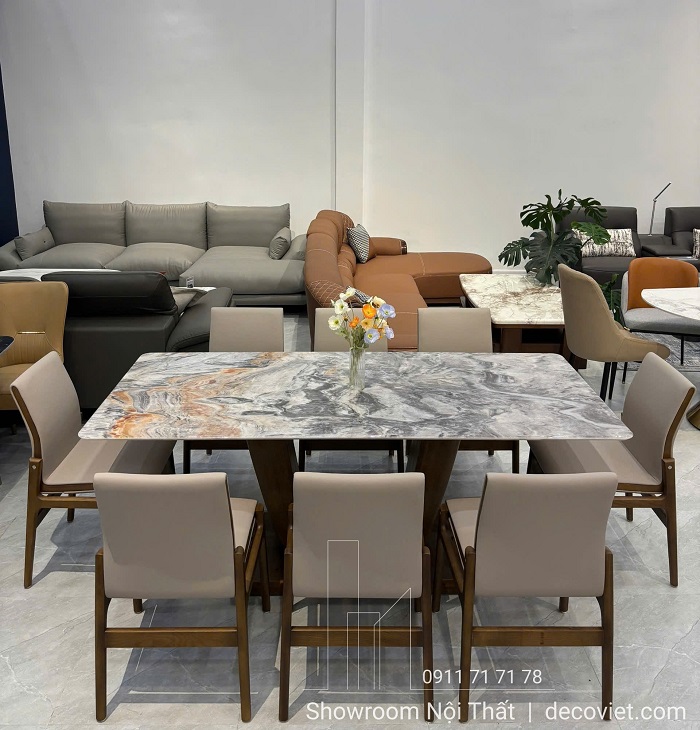 Bàn ăn mặt đá gỗ sồi Nga 2733S sang trọng cho biệt thự