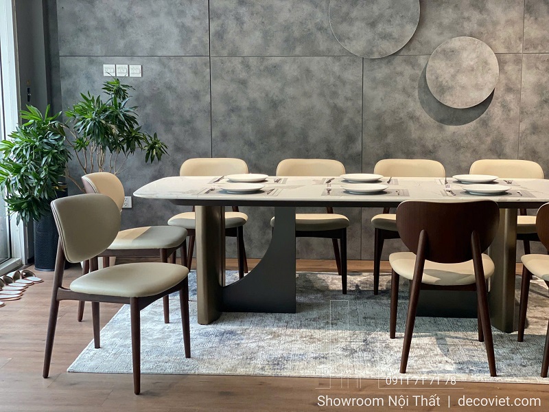 Bàn ăn mặt đá cao cấp thiết kế hiện đại kết hợp ghế bọc nệm sang trọng