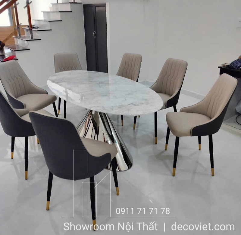 bàn ăn mặt đá 8 ghế cao cấp
