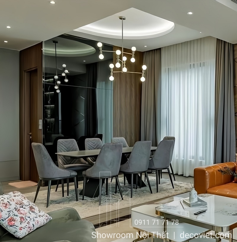bàn ăn mặt đá 8 ghế hiện đại