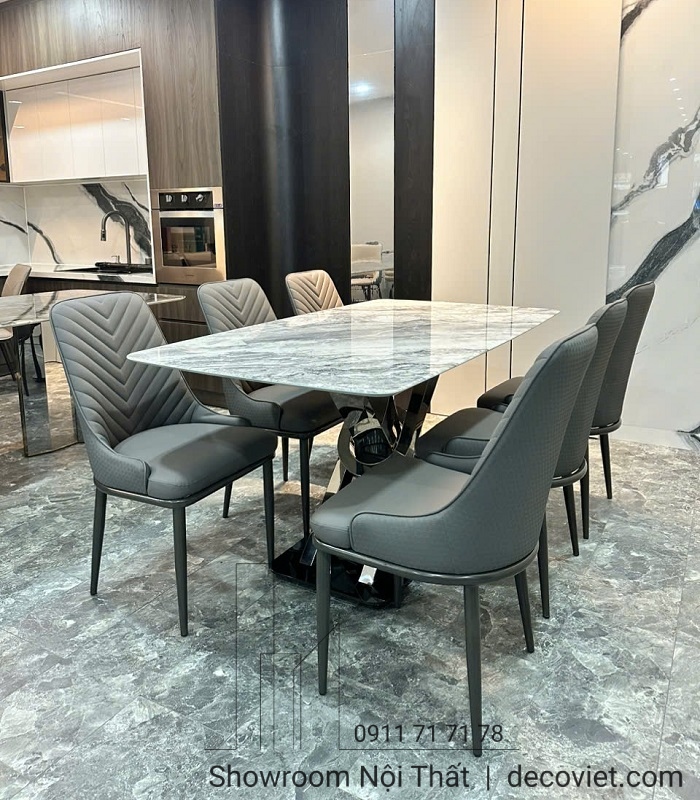 bàn ăn mặt đá cẩm thạch 6 ghế