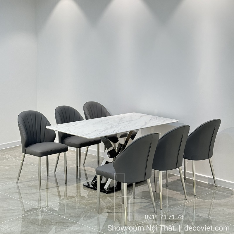Bàn ăn 6 ghế hiện đại cao cấp 2789S chân inox mặt đá tự nhiên