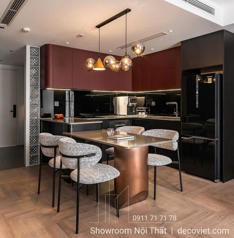 bàn ăn mặt đá chân inox màu vàng hồng