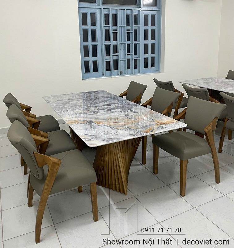 Bàn ăn gỗ Ash mặt đá cẩm thạch 2m đẹp sang trọng