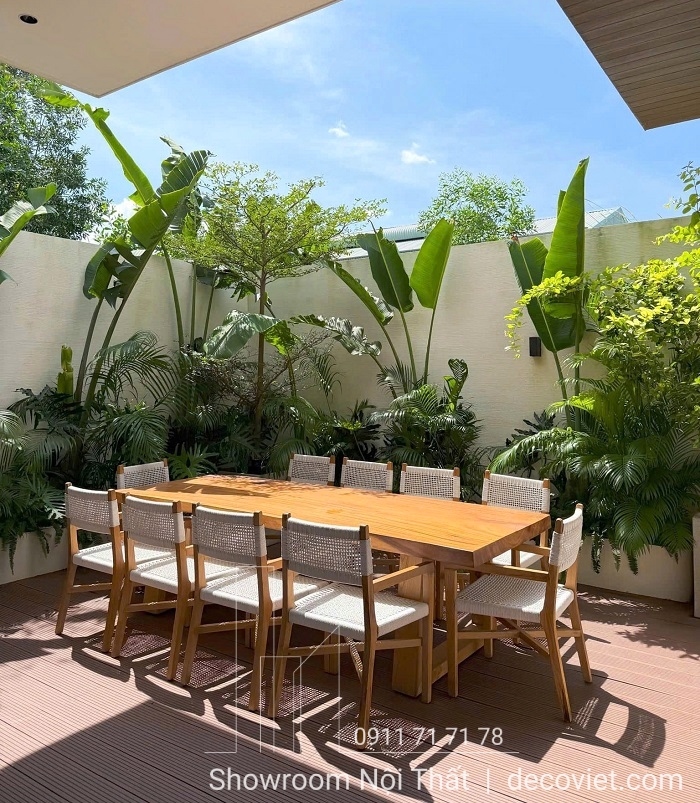 bàn ăn gỗ 10 ghế sân vườn