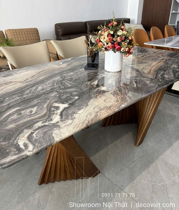 Bàn ăn gỗ Ash mặt đá vân xám đen sang trọng dễ phối nội thất