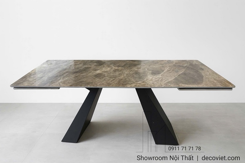 bàn ăn mặt đá kéo dài chân sắt