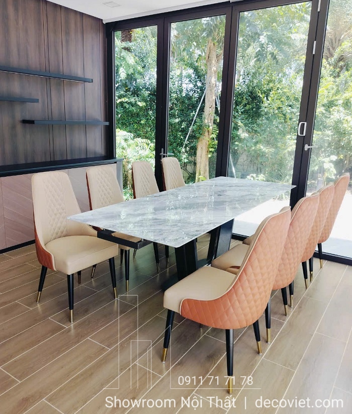 bàn ăn 8 ghế mặt đá nhập khẩu