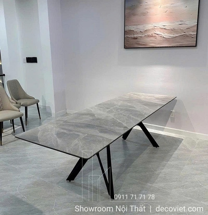 Bộ bàn ăn mở rộng mặt đá Ceramic hiện đại dành cho biệt thự, nhà phố