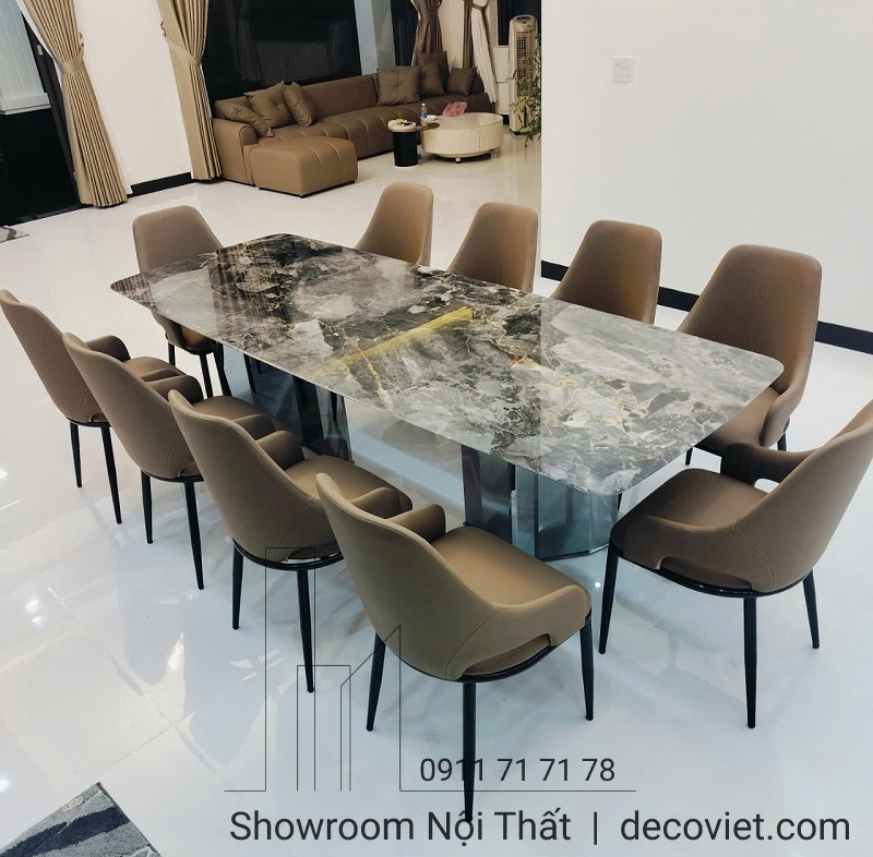 bàn ăn mặt đá 10 ghế hiện đại
