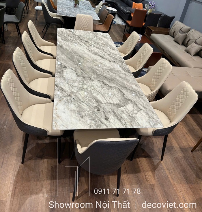 bộ bàn ăn mặt đá nhập khẩu 10 ghế