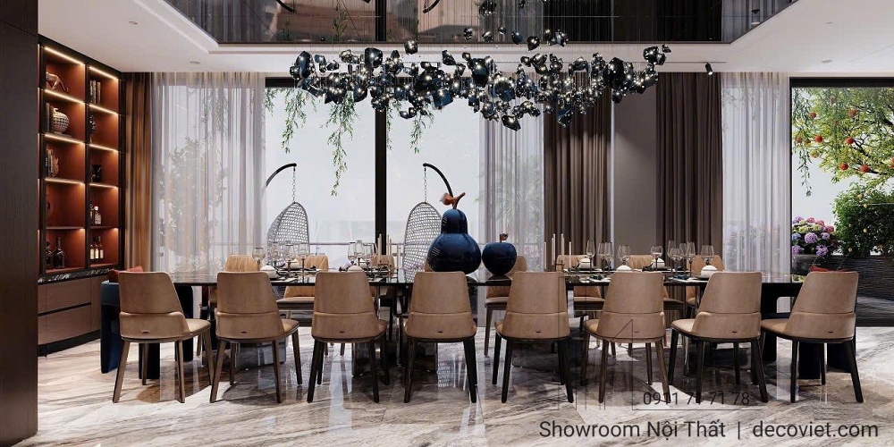 bộ bàn ăn 16 ghế mặt đá cao cấp