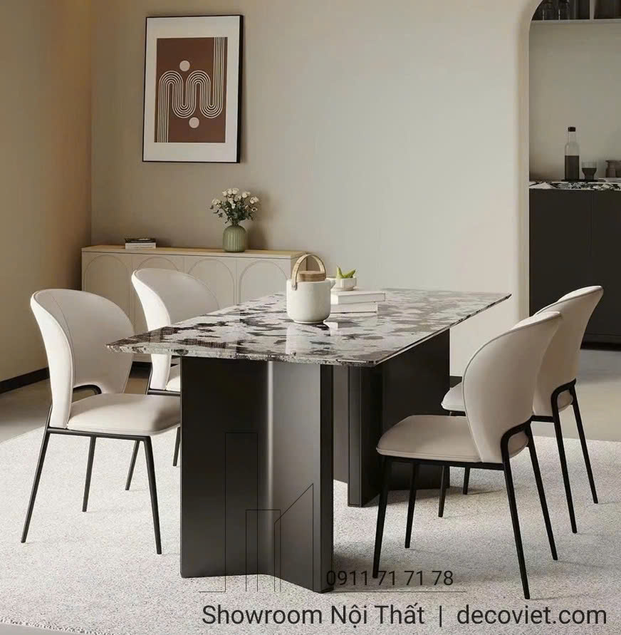 bàn ăn mặt đá 6 ghế nhập khẩu