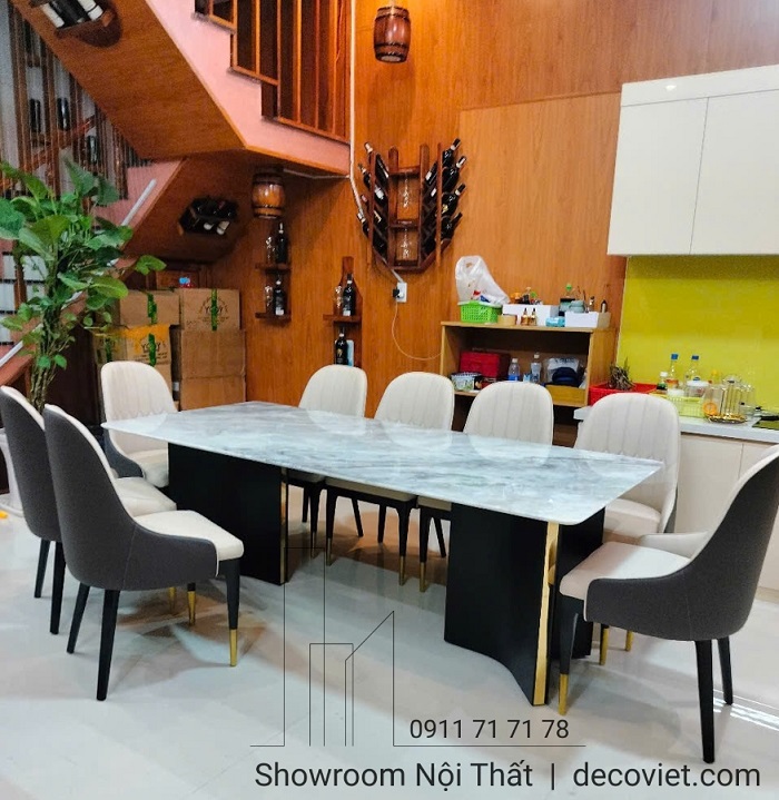 bàn ăn chân gỗ mặt đá cẩm thạch