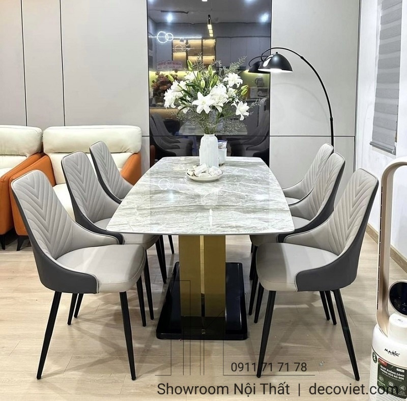 bàn ăn 6 ghế mặt đá cẩm thạch