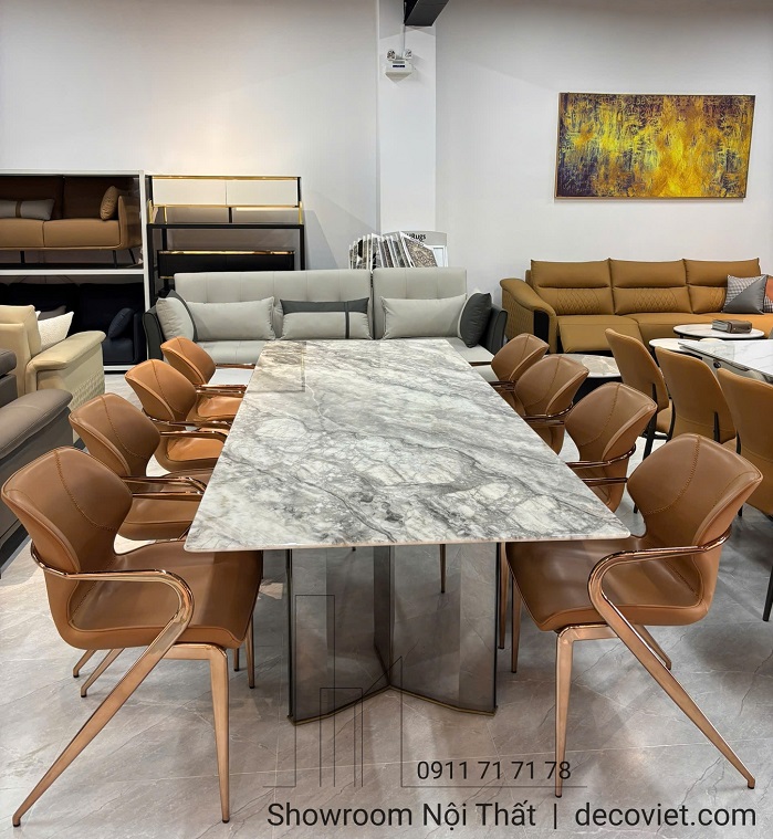 Bàn Ăn Mặt Đá Cẩm Thạch 8 Ghế 2669S với kích thước 2.6m là lựa chọn hoàn hảo cho những căn bếp rộng, biệt thự hoặc nhà phố cao cấp