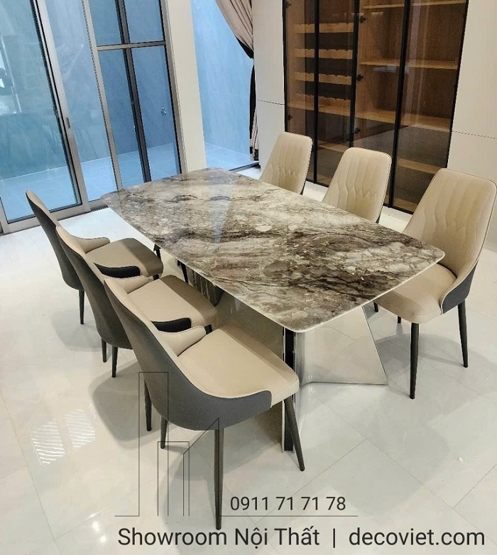 bộ bàn ăn mặt đá 6 người