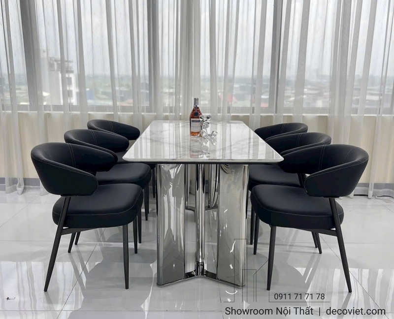 Bộ bàn ăn mặt đá inox 2914S phù hợp chung cư nhà phố