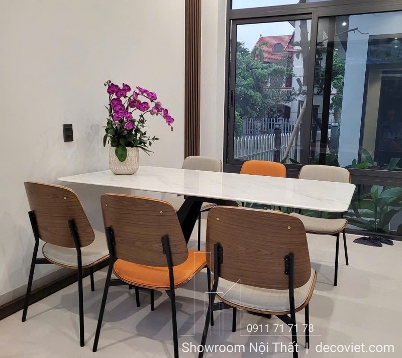 bộ bàn ăn mặt đá nhỏ gọn, hiện đại 6 ghế