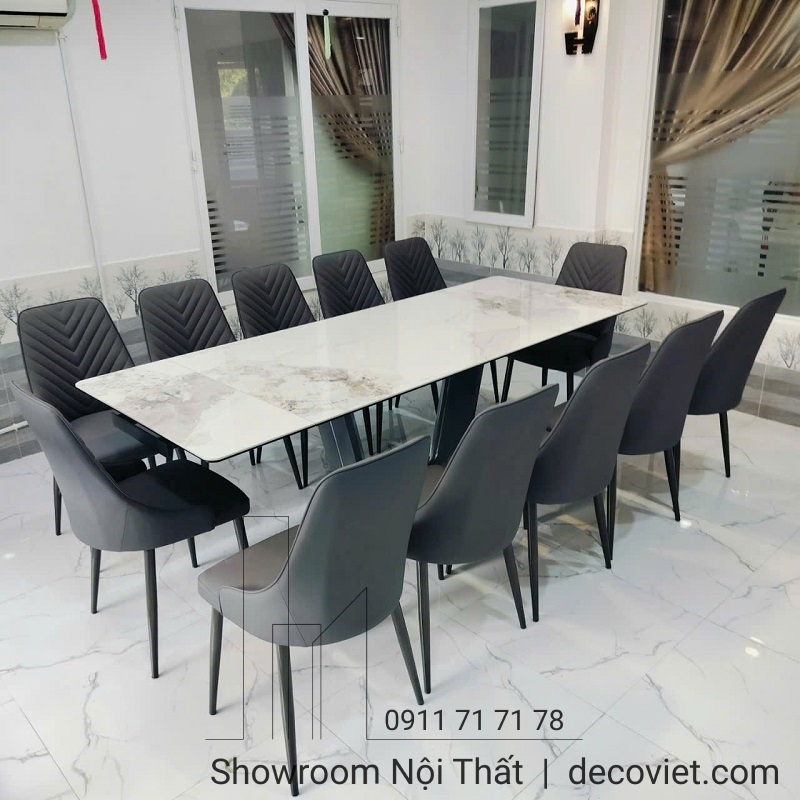 bàn ăn mặt đá 12 ghế thông minh