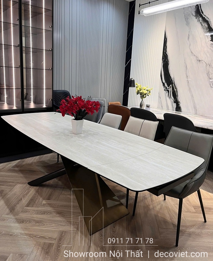 bàn ăn mặt đá kéo dài cao cấp